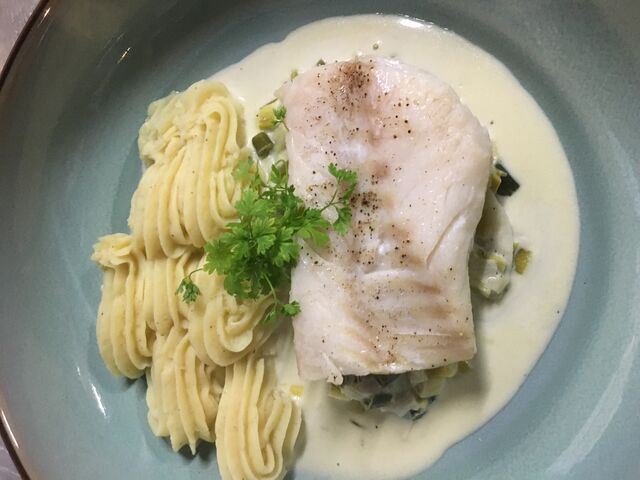 Cabillaud poireaux, purée
Kabeljauw prei, purée 