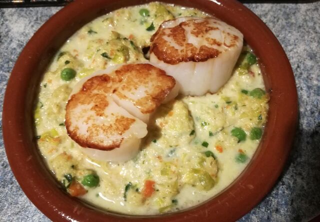 St Jacques gratin de crabe au poireau