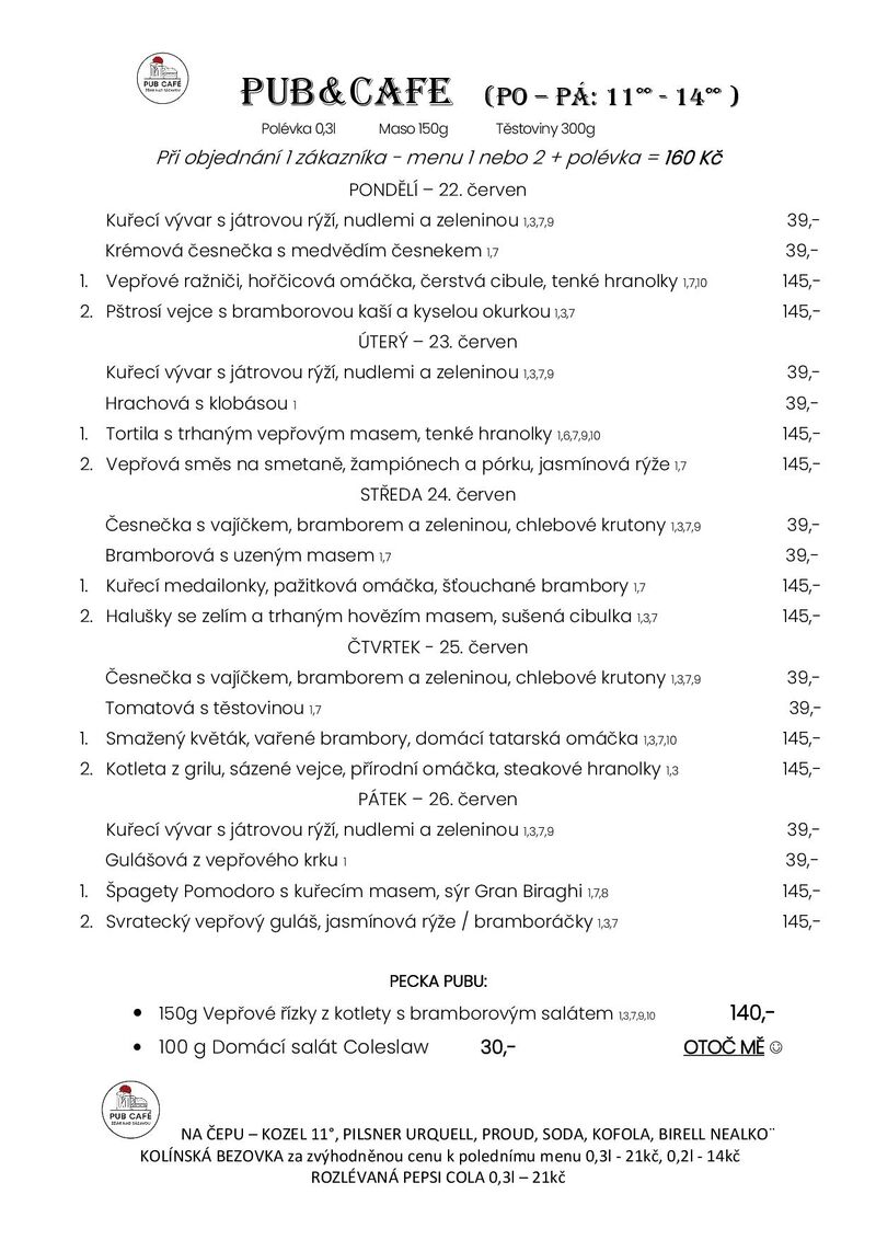 Denní menu od 22. ČERVNA