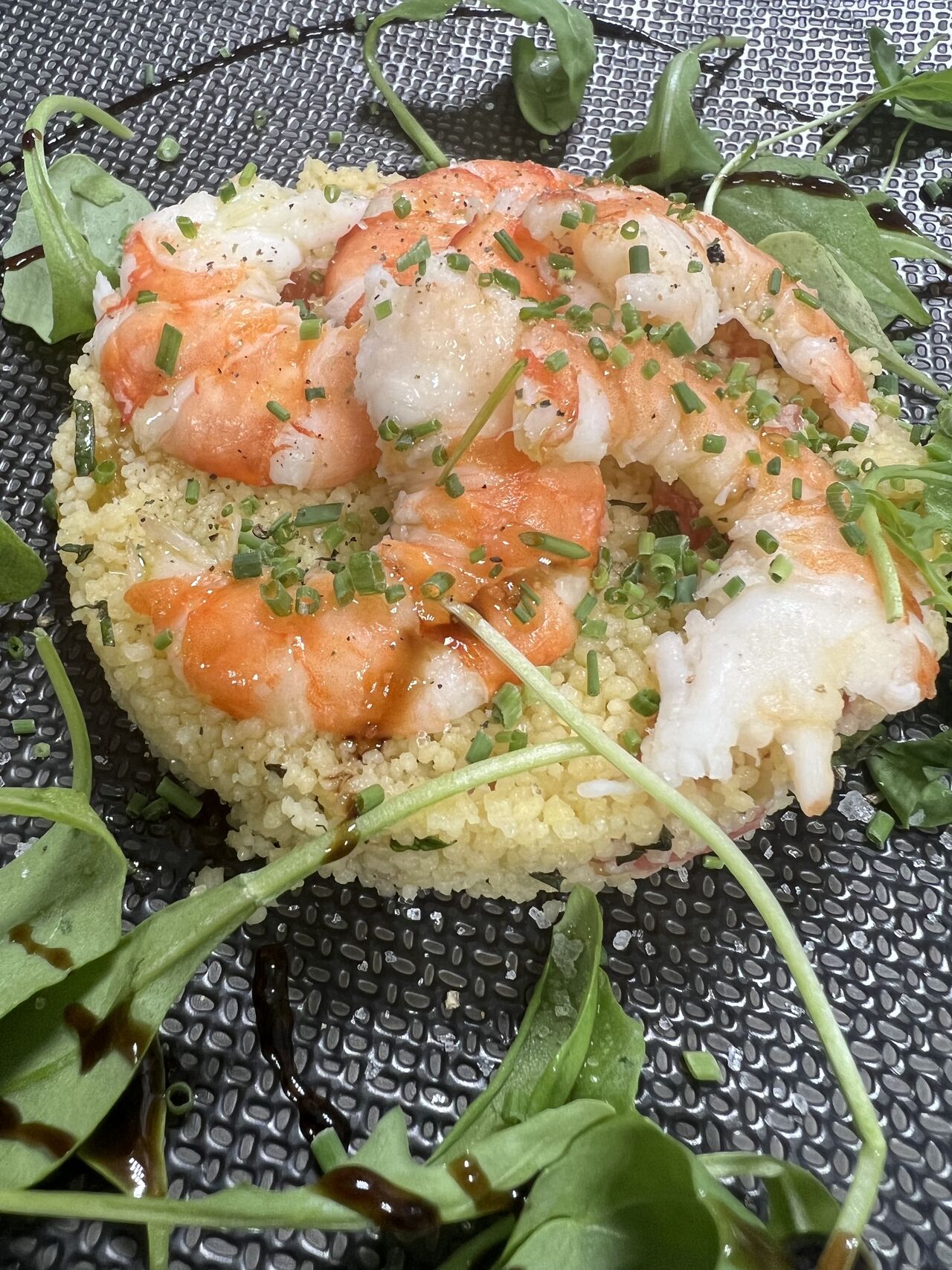 Le Taboulé aux Agrumes, Menthe et ses Gambas
