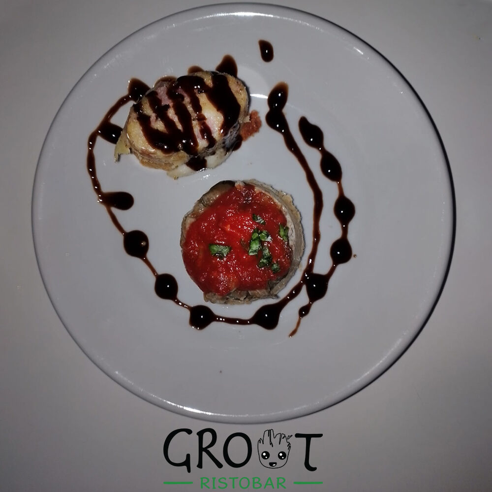 Parmigiana di melanzane monodose e tortino di pollo con glassa...solo il top!