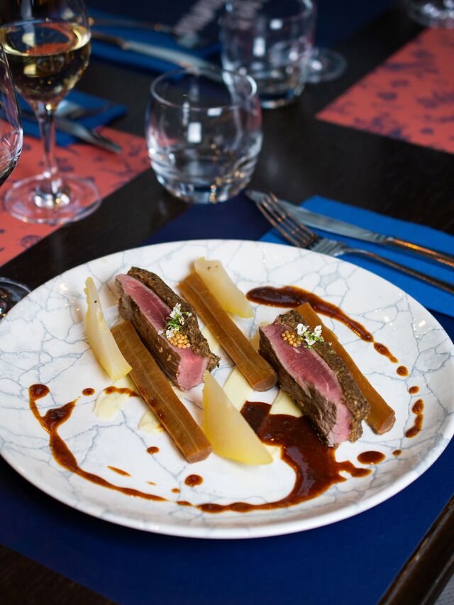 Boeuf et salsifis, sauce au café