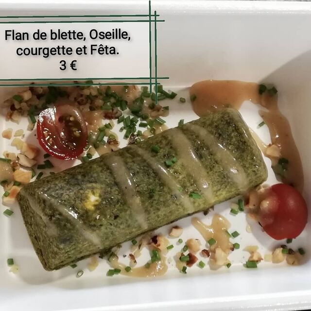 Entrée du 03 juillet 2021
Flan de blette, Oseille, courgette et Fêta 