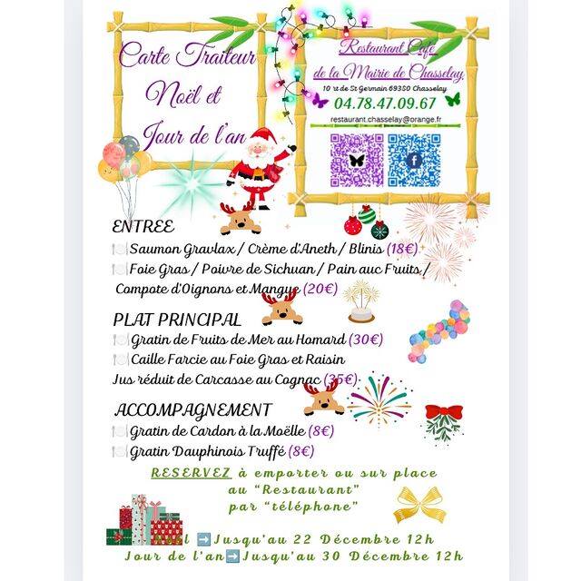 🎉Carte des fêtes voulez vous rester ou à emporter