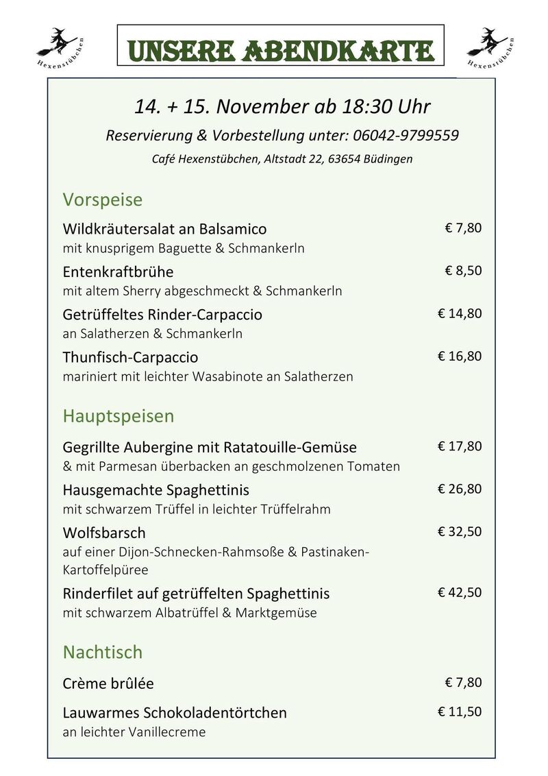 Abendkarte 14.11 & 15.11