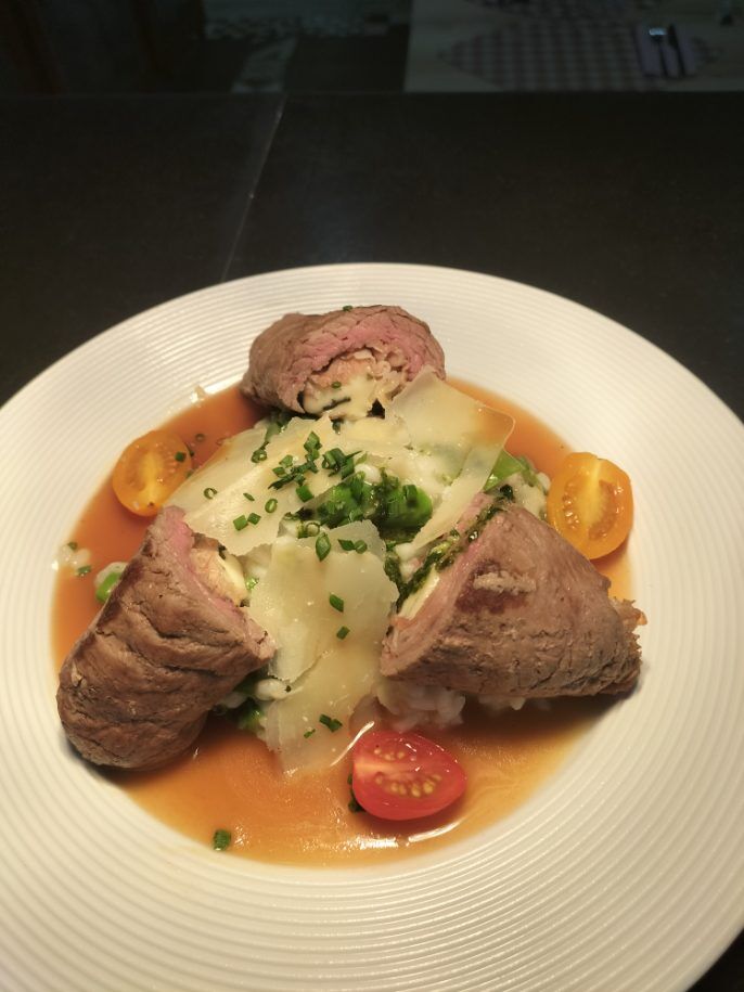 Saltimbocca risotto primavera