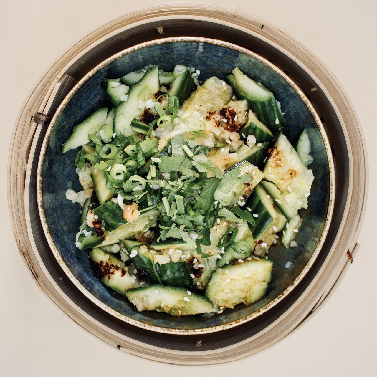 Patted cucumber with garlic