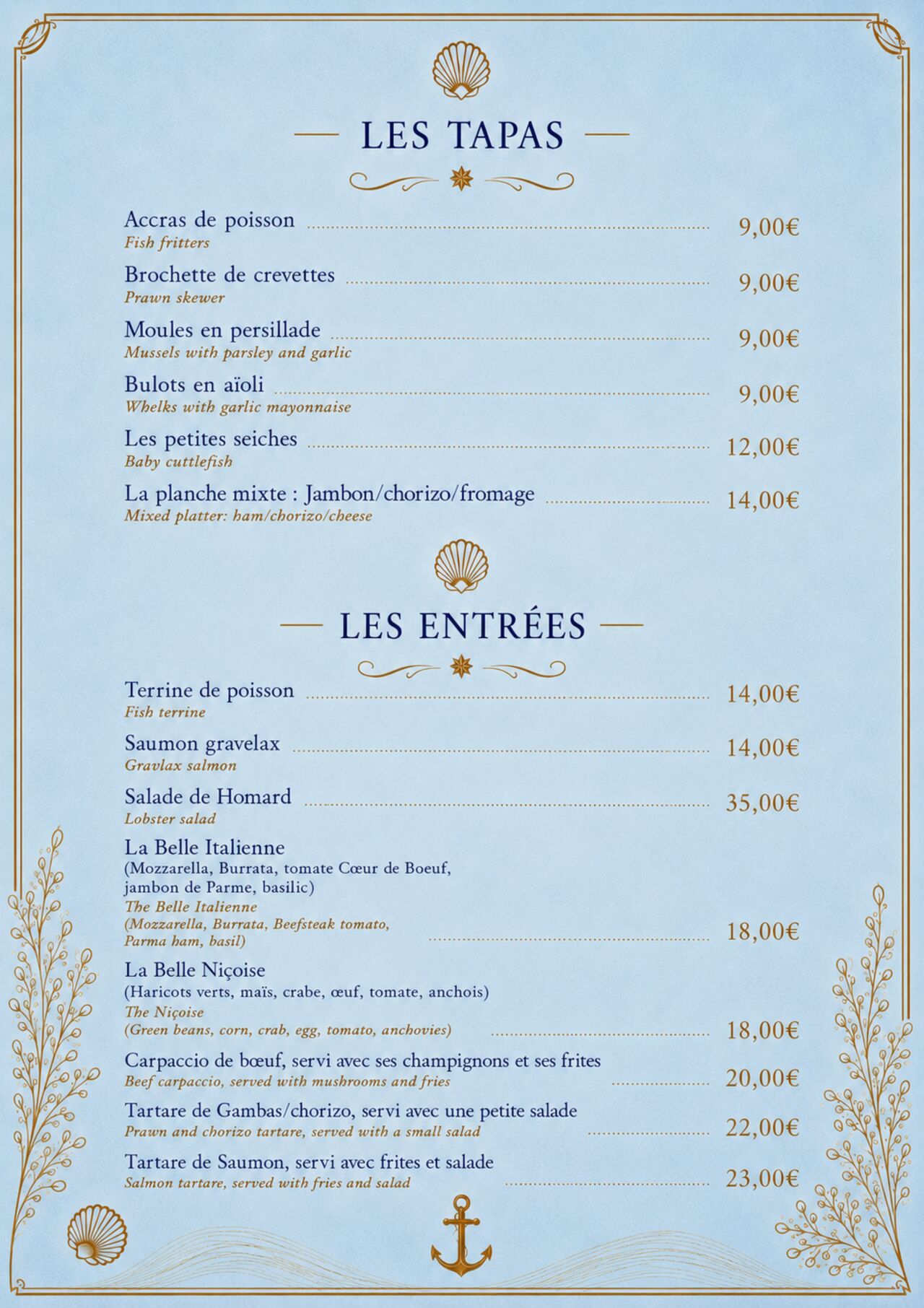 Nos entrées et nos tapas