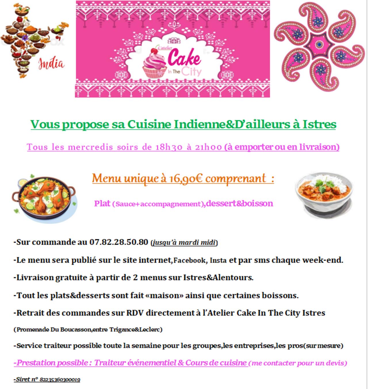 Chaque Mercredi soir,un menu indien à emporter ou en livraison