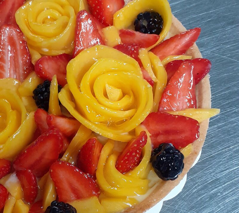 Tarte mangue, fraise