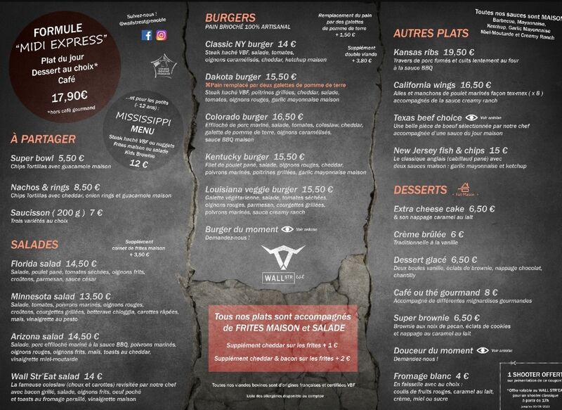 Notre carte du midi (du lundi au vendredi) !