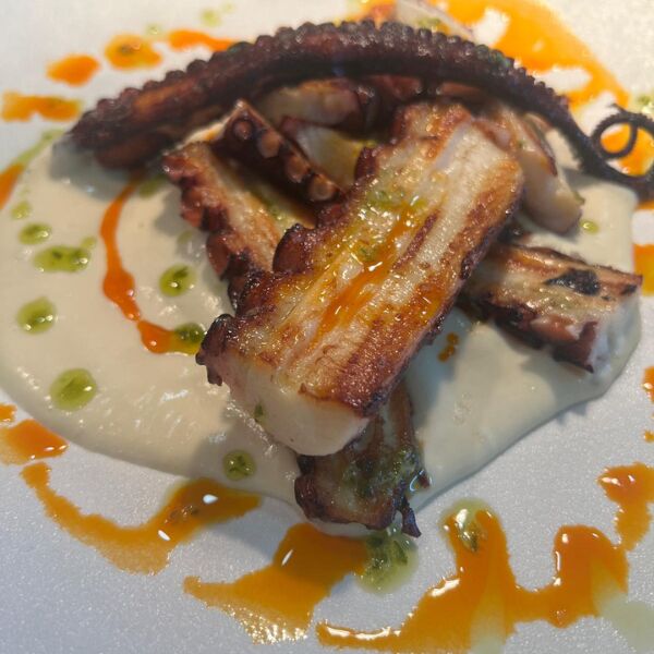 Pulpo a la plancha con parmentier y ajada