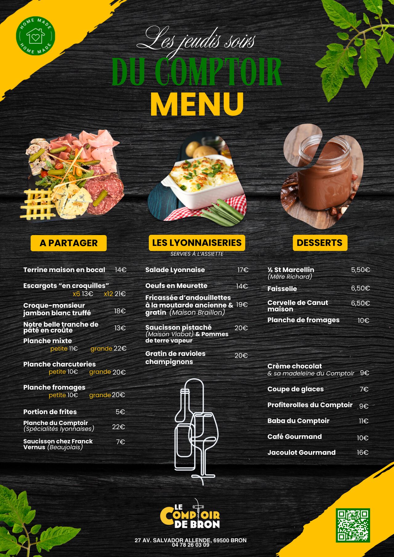 Menu - 'Les Jeudis soirs du Comptoir'