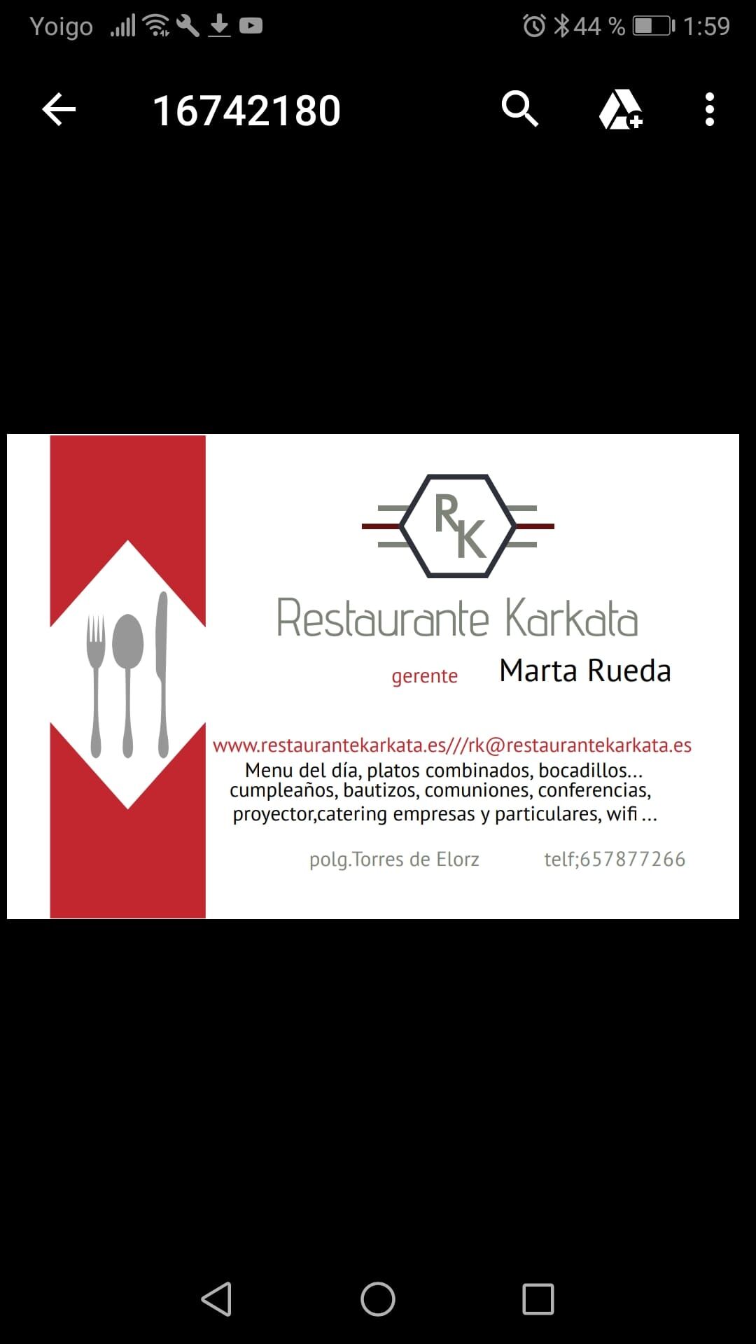 tarjeta del restaurante. Datos corregidos....
Email; martuki@restaurantekarkata.com
