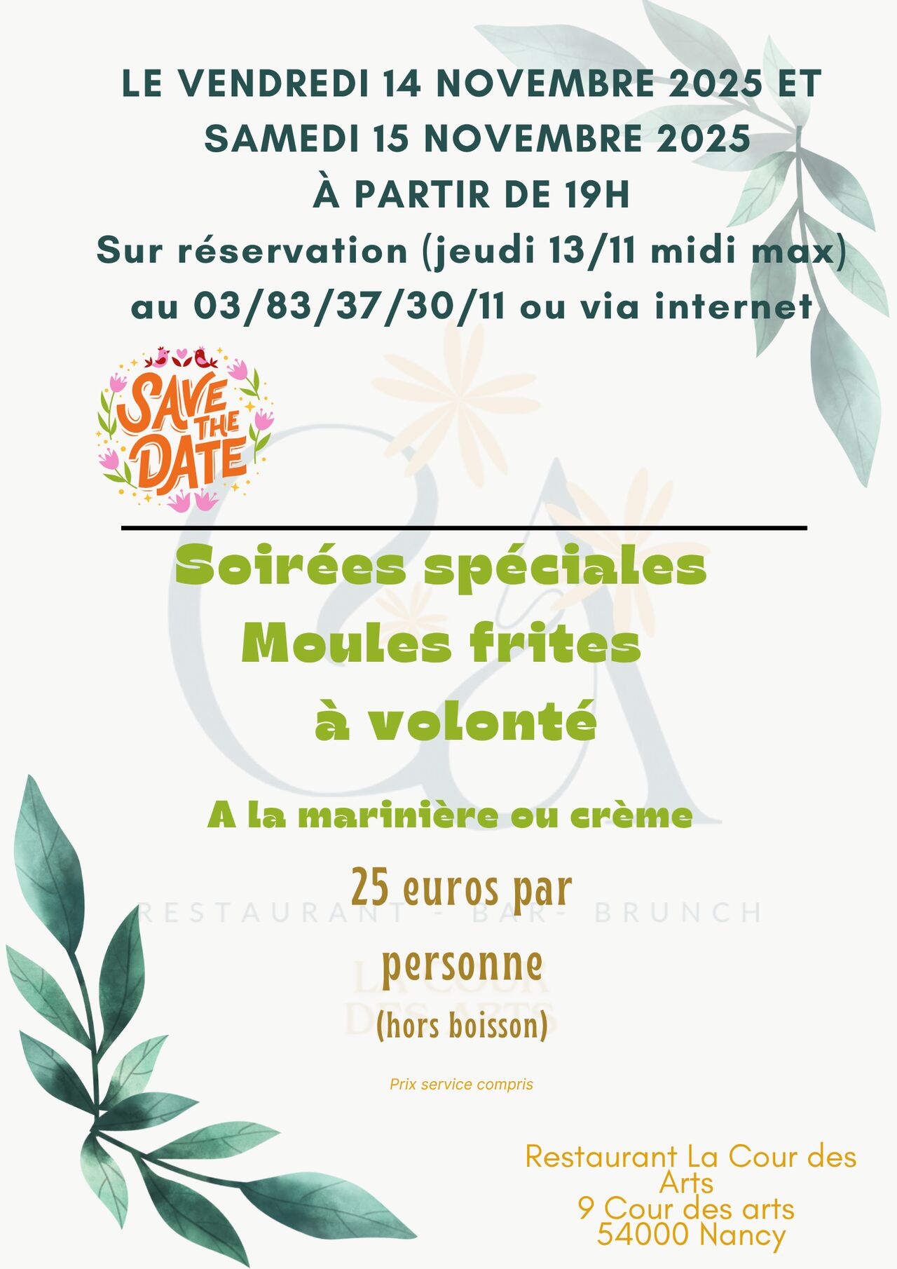 Soirée Moules-frites à volonté 14 et 15/11