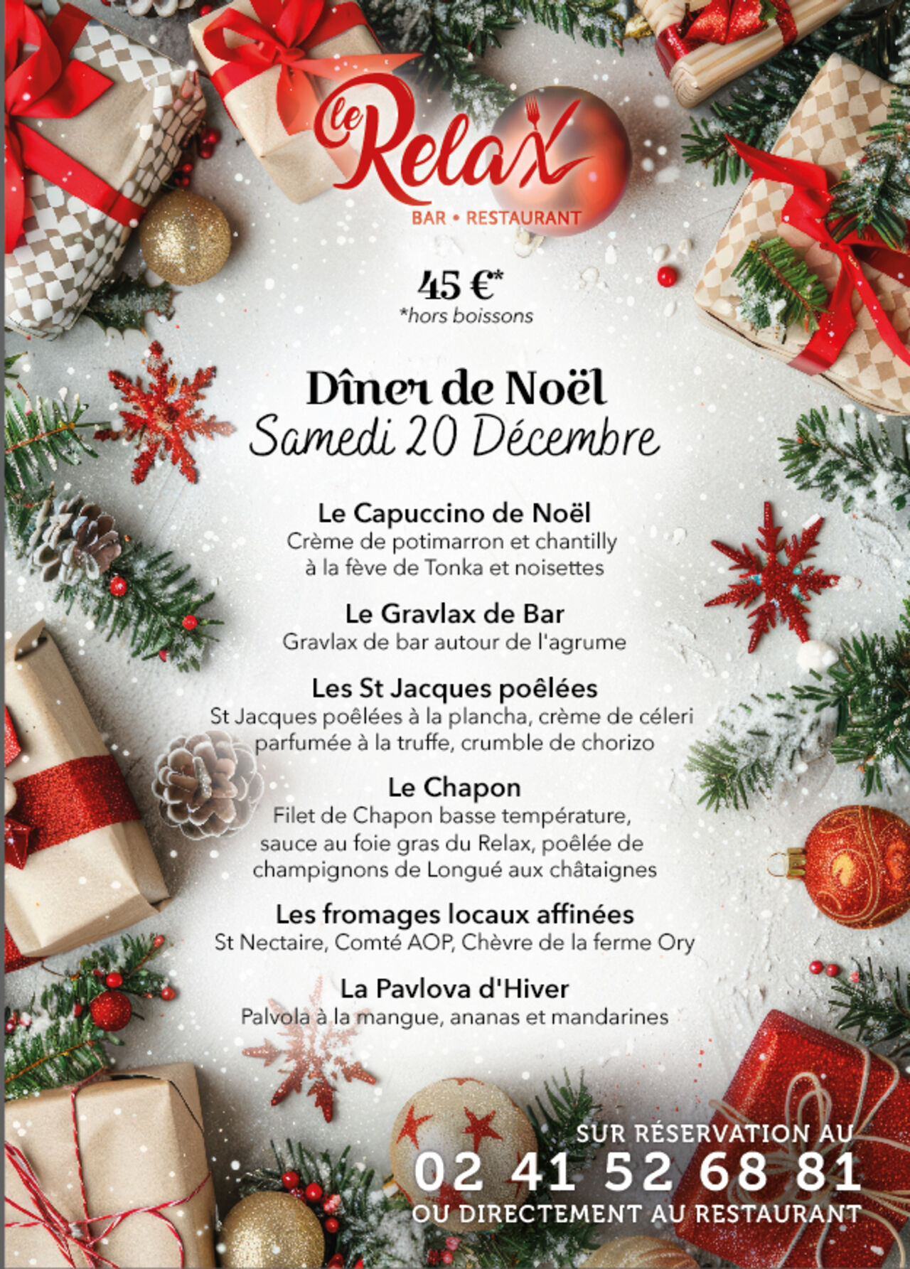 Soirée spéciale dîner de noël - samedi 20 décembre 2025