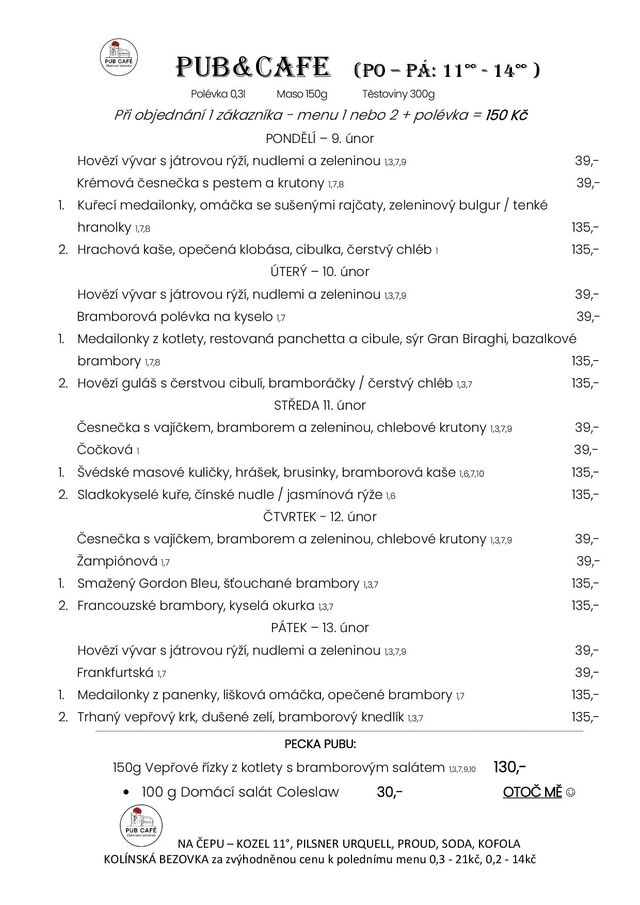 Denní menu od 9. ÚNORA