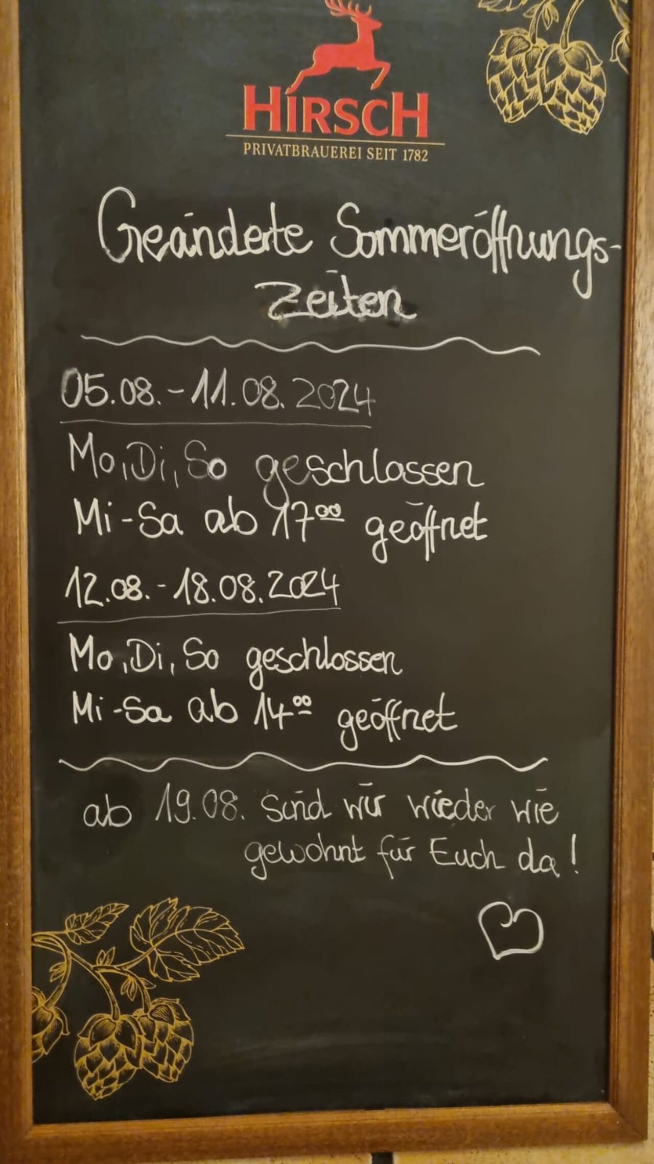 Sommeröffnungszeiten (bis 18.08.2024)