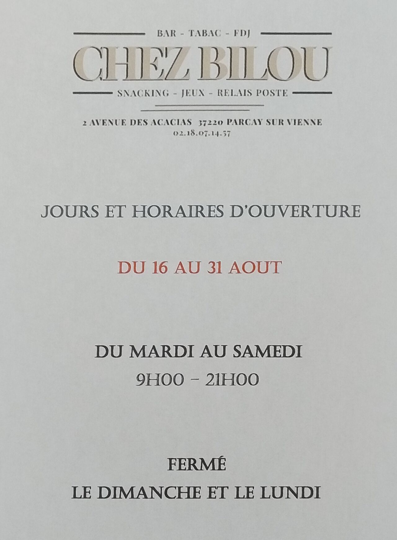 Changement d'horaires du 16 au 31 août