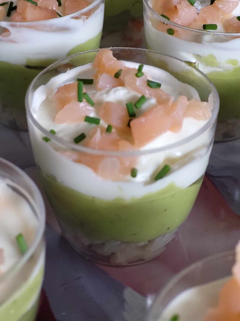 Verrines Saumon, Avocat, Surimi