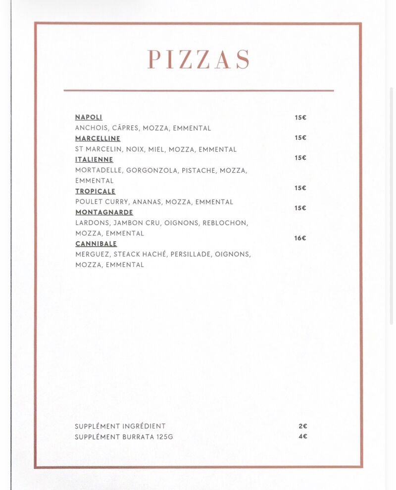 Carte des pizzas 