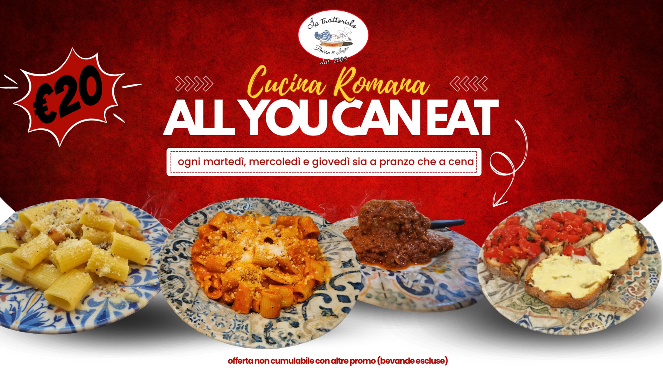 Martedì Mercoledì e Giovedì 𝐀𝐋𝐋 𝐘𝐎𝐔 𝐂𝐀𝐍 𝐄𝐀𝐓 𝐂𝐔𝐂𝐈𝐍𝐀 𝐑𝐎𝐌𝐀𝐍𝐀