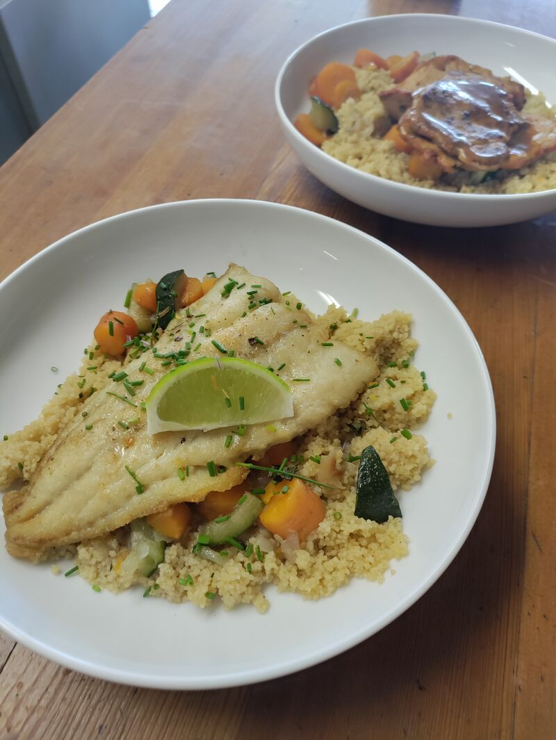 Filet de lieu et semoule comme un tajine