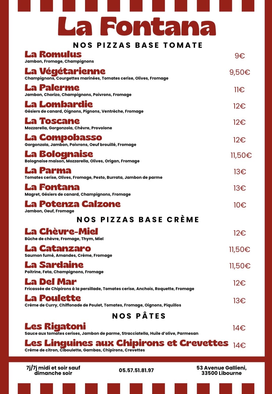 LES PIZZAS ET LES PATES A EMPORTER 