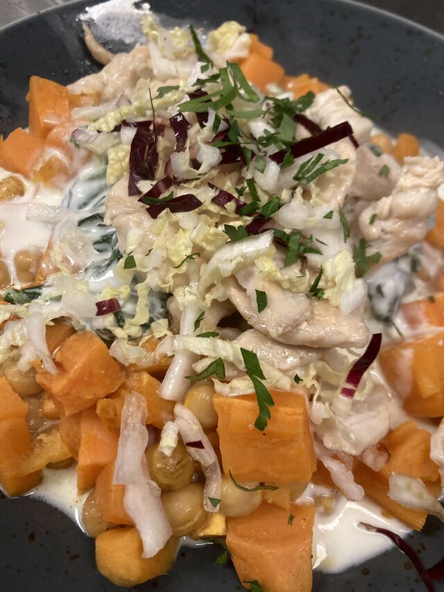 Sweet potatoe chicken- Süßkartoffeln mit Kichererbsen 