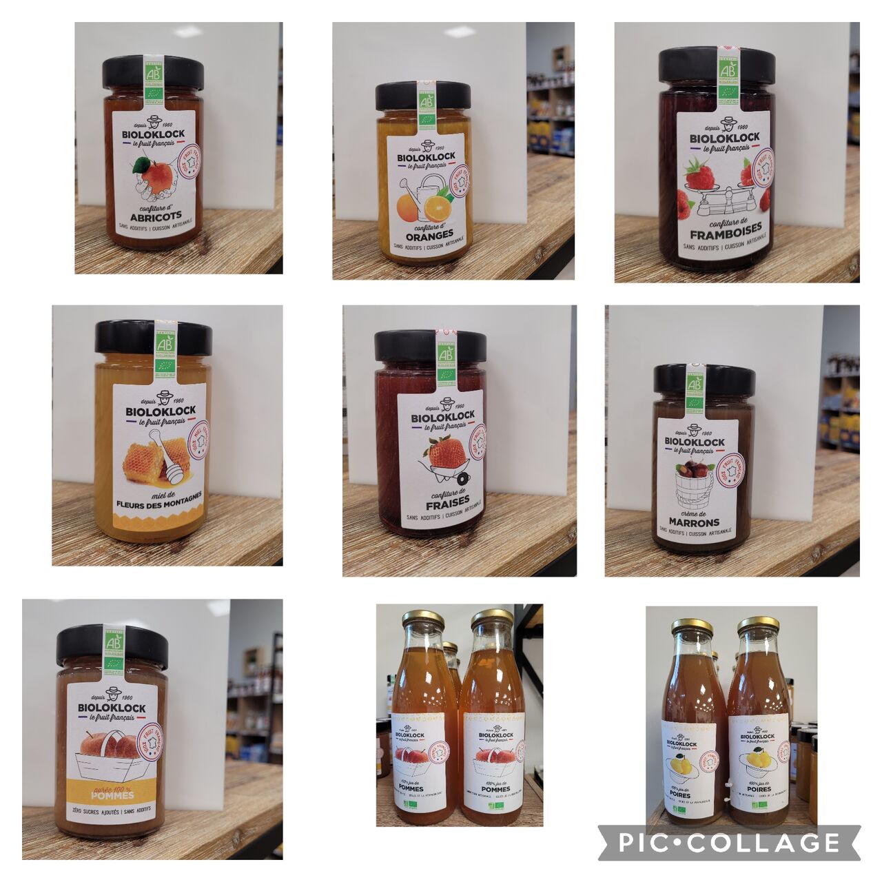 les confitures, purée, miel et jus de fruits Bioloklock disponibles en boutique !