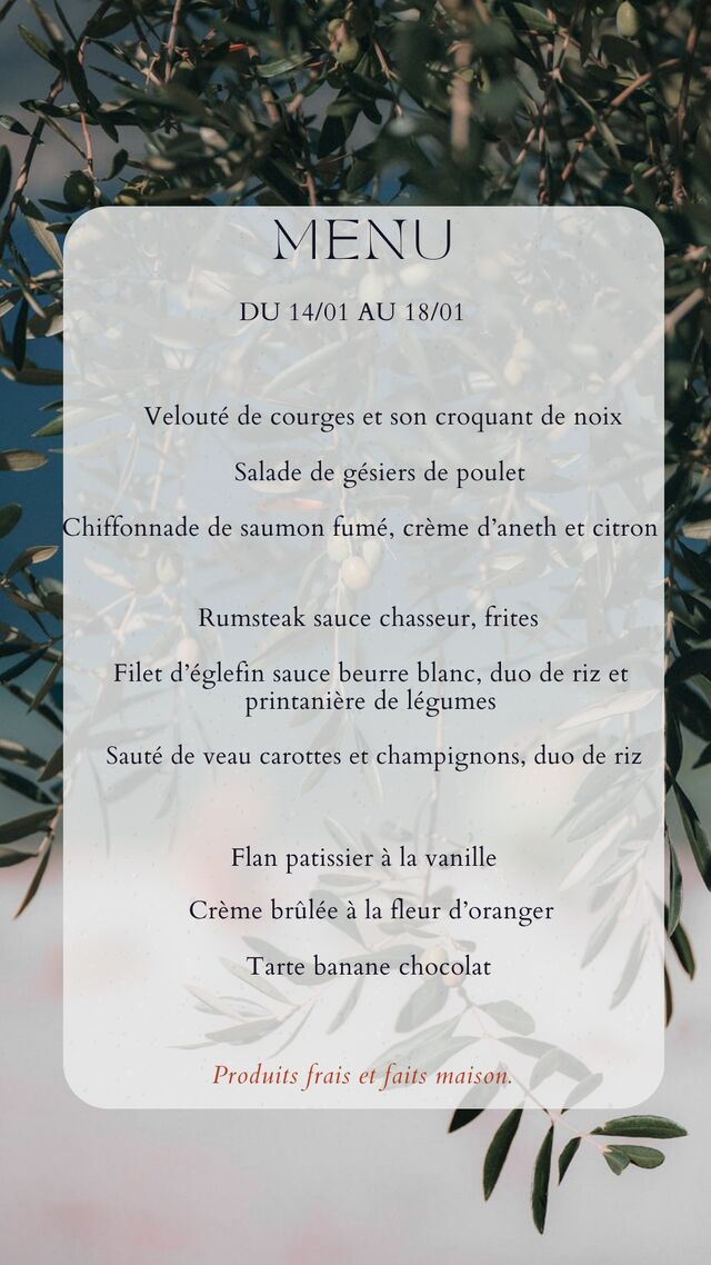 Menu du 14/01/25 au 18/01/25
