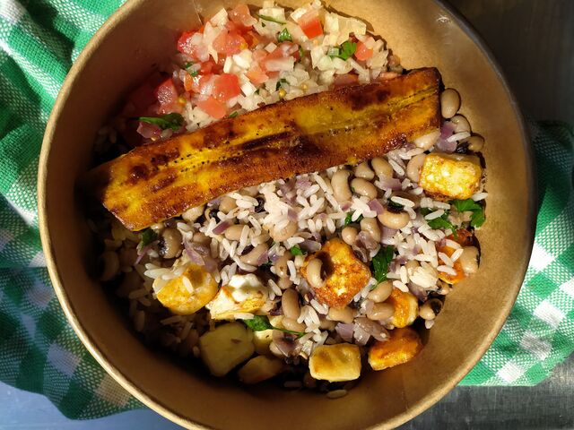 Baião de dois, version végé avec de la banane plantain.