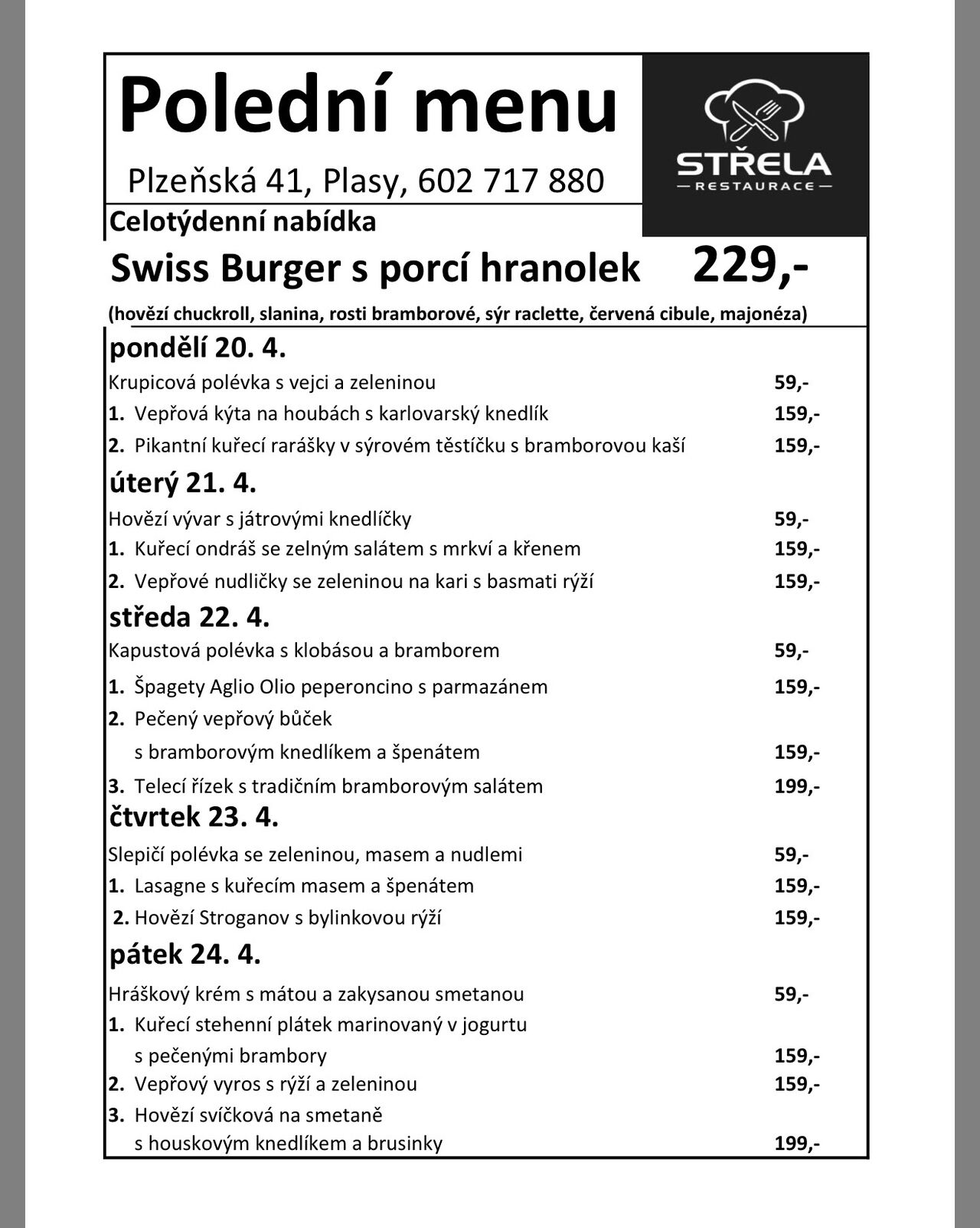 🍽️ Polední menu ve STŘELE – týden plný chutí!