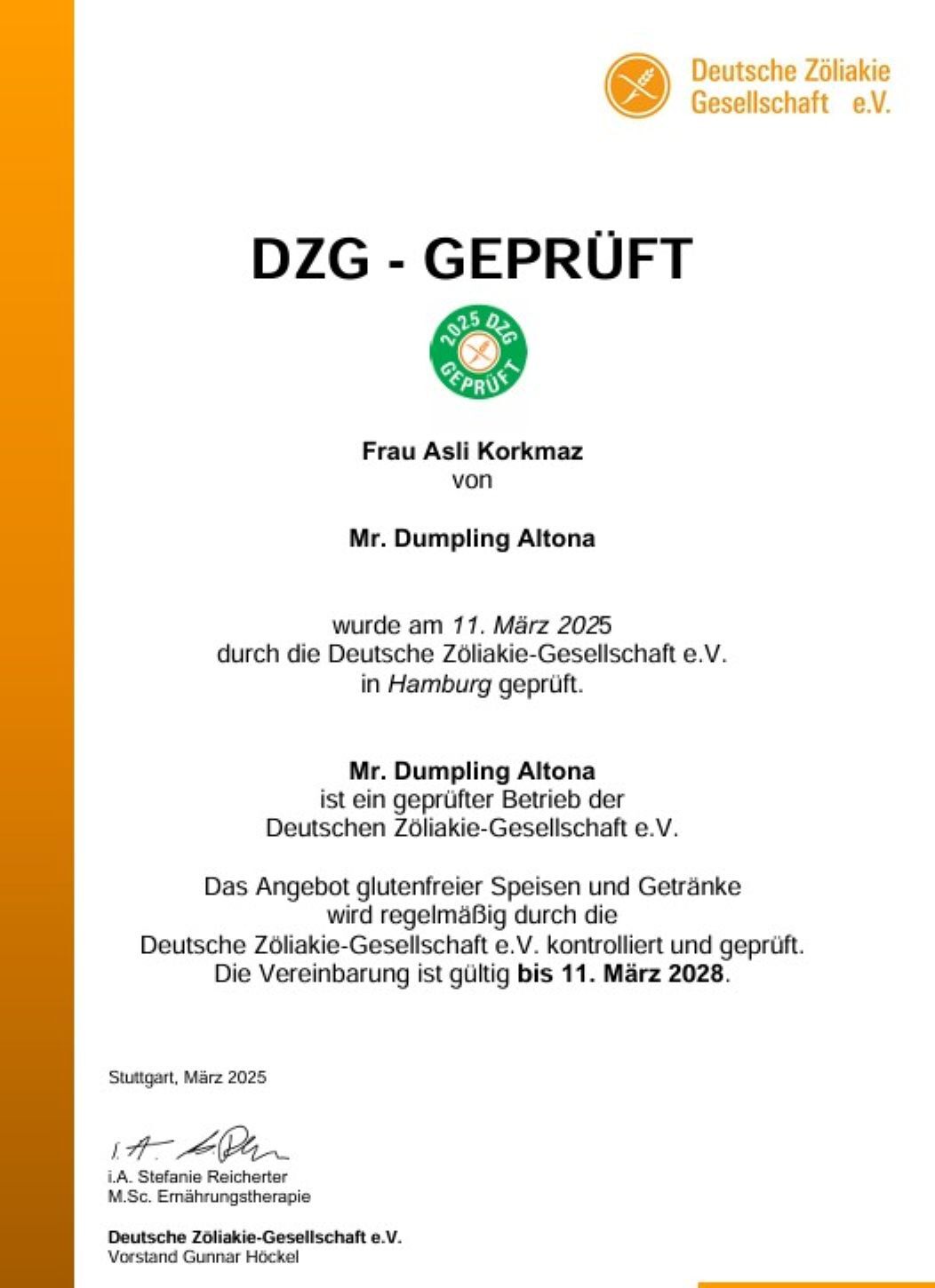 DZG Zertifikat - Altona
