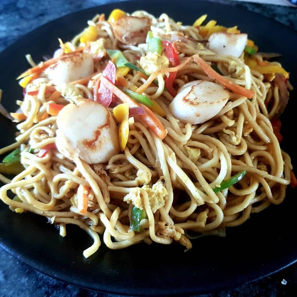 Nouilles sautées st Jacques légumes croquants