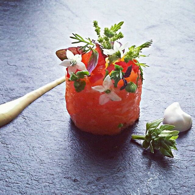 Tartare de saumon et Saint-Jacques au Yuzu - Traiteur