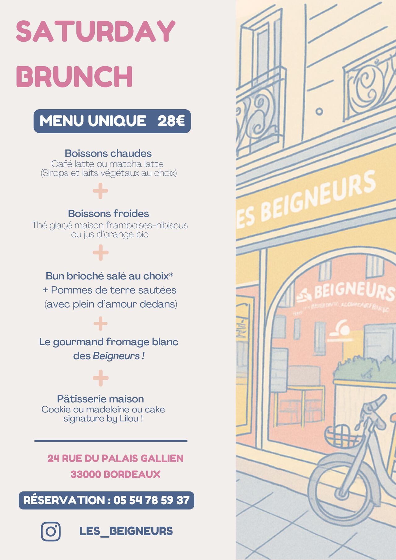 Menu unique - 28 euros - Tous les samedis midis ! 