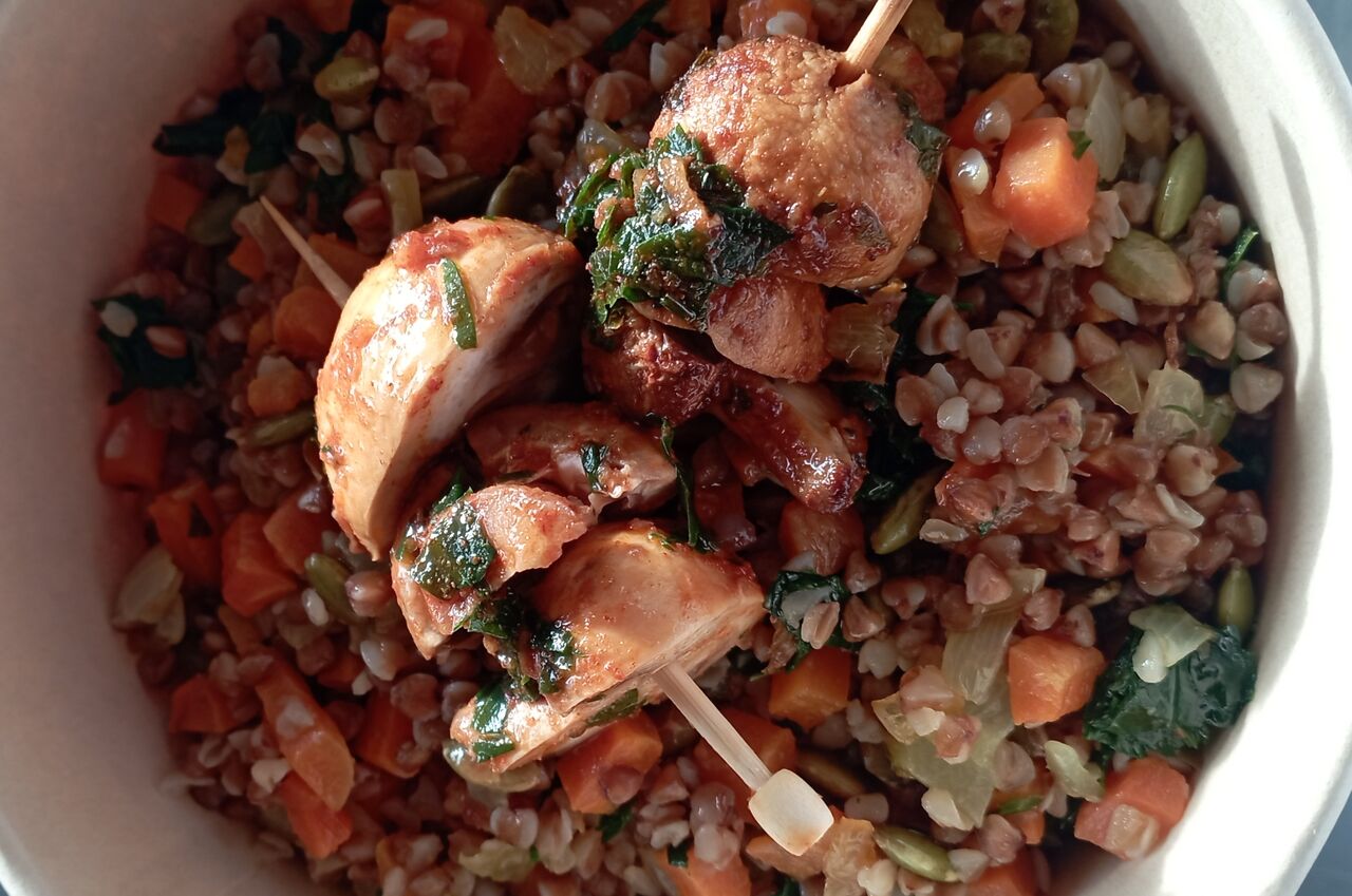 Kascha de sarrasin aux légumes glacés, champignons soja 