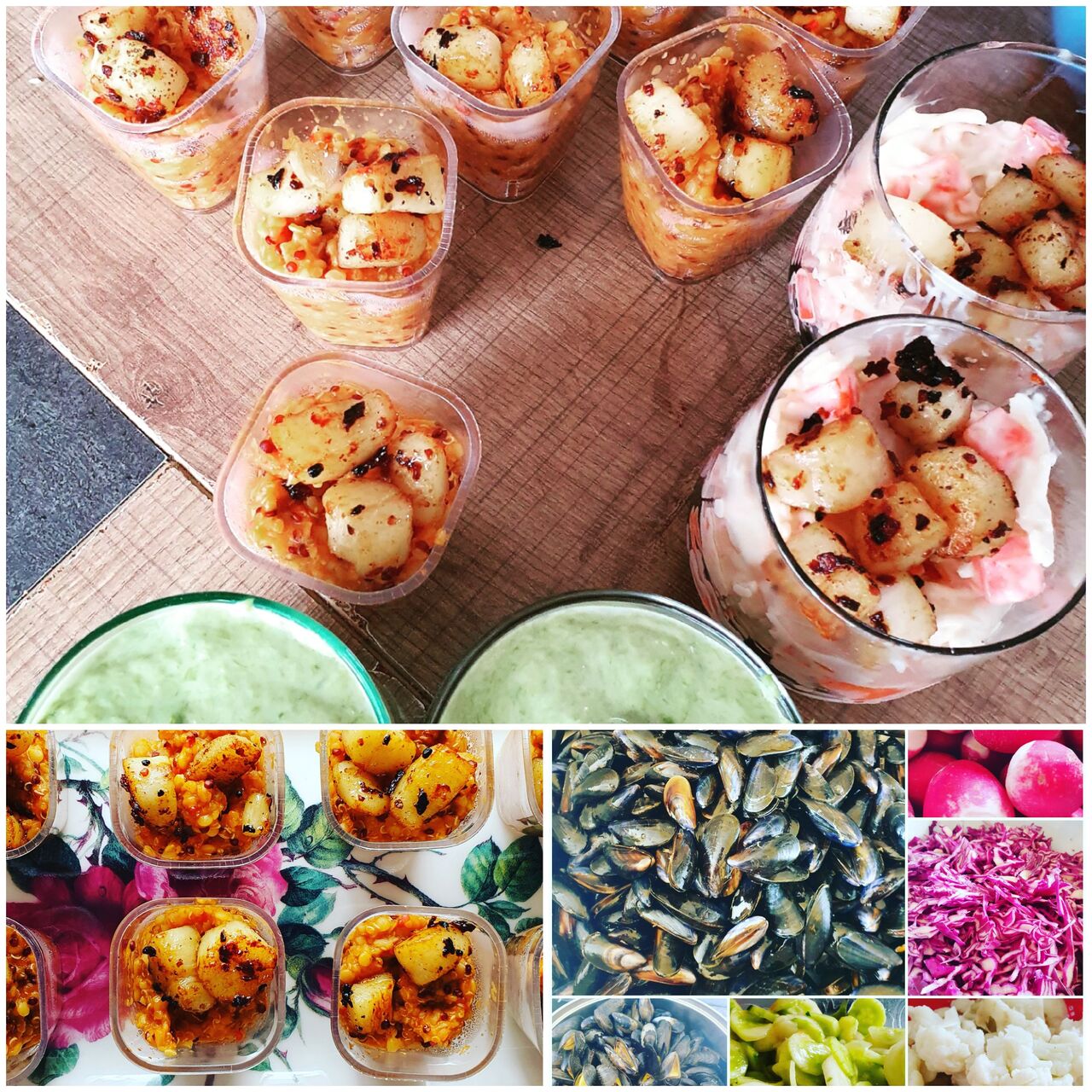 Verrine fait maison avec noix Saint-Jacques et légumes pour les végétariens