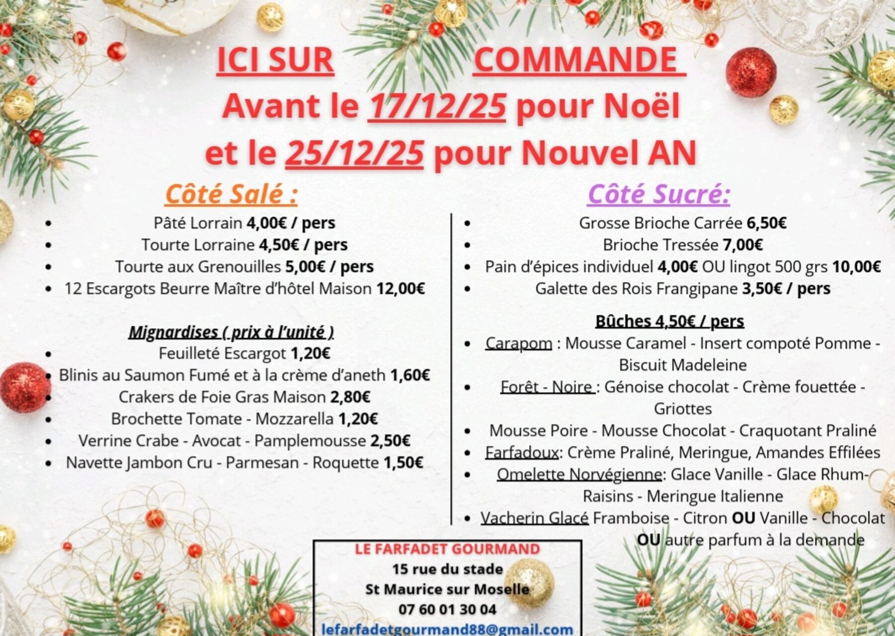 Carte À l'emporter Sucrées/Salées Noël / NouvelAn 2025