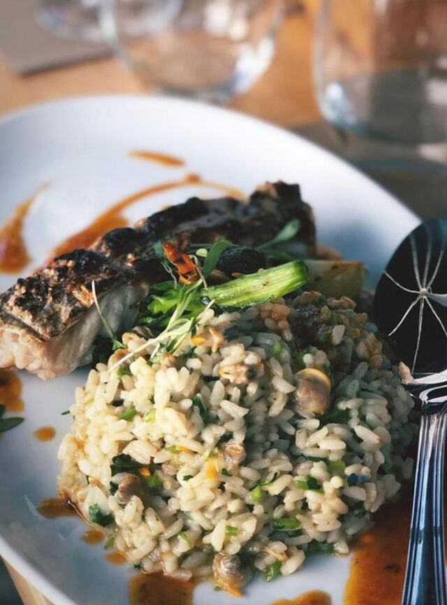 Peixe do Dia (Garoupa) com Arroz de Bivalves