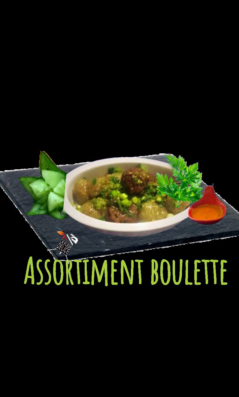 assortiment de boulette cest boulette chouchou ,boulette poisson ,boulette de viande et du niok yen servi dan un bouillon 