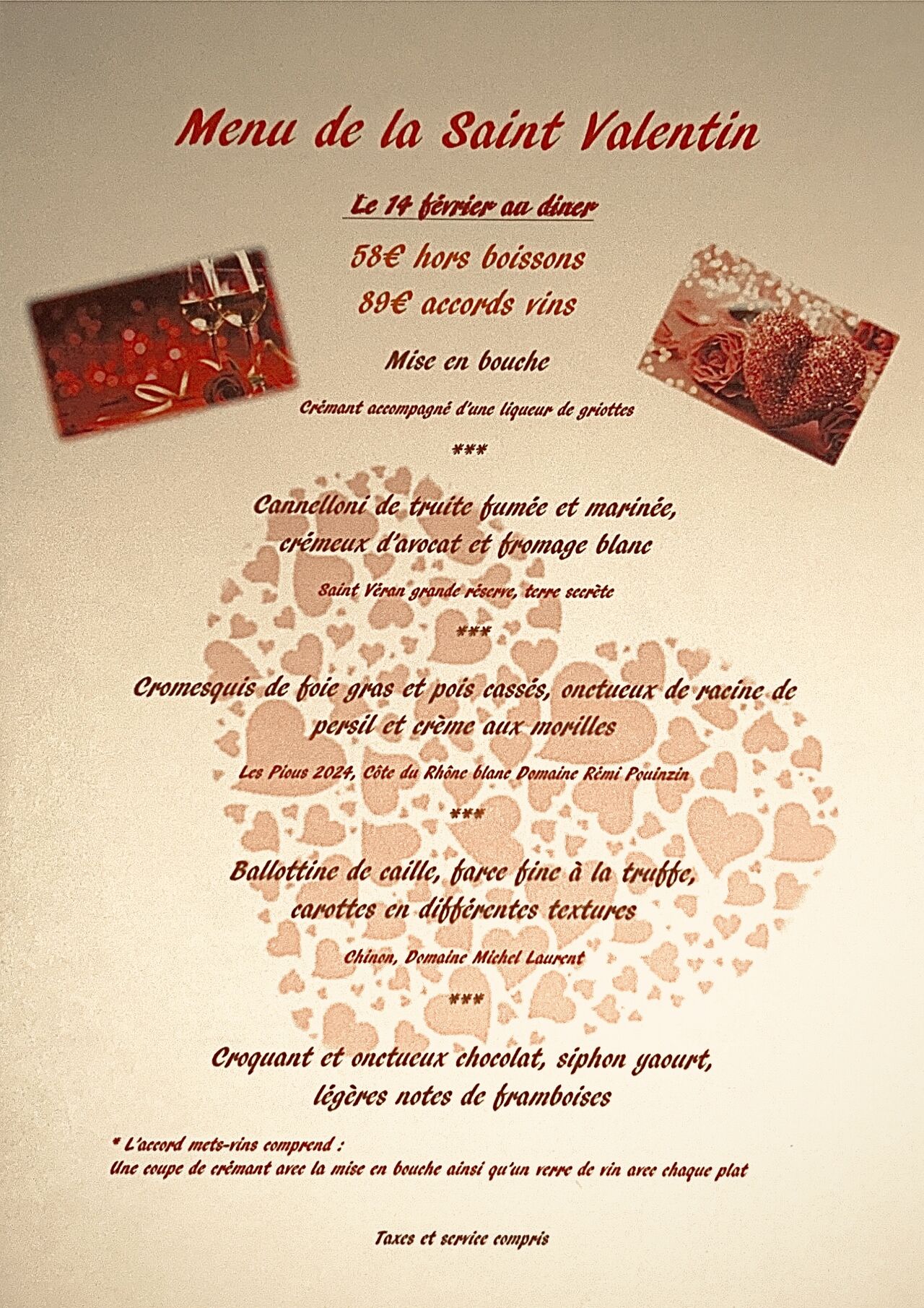 Menu de la Saint Valentin