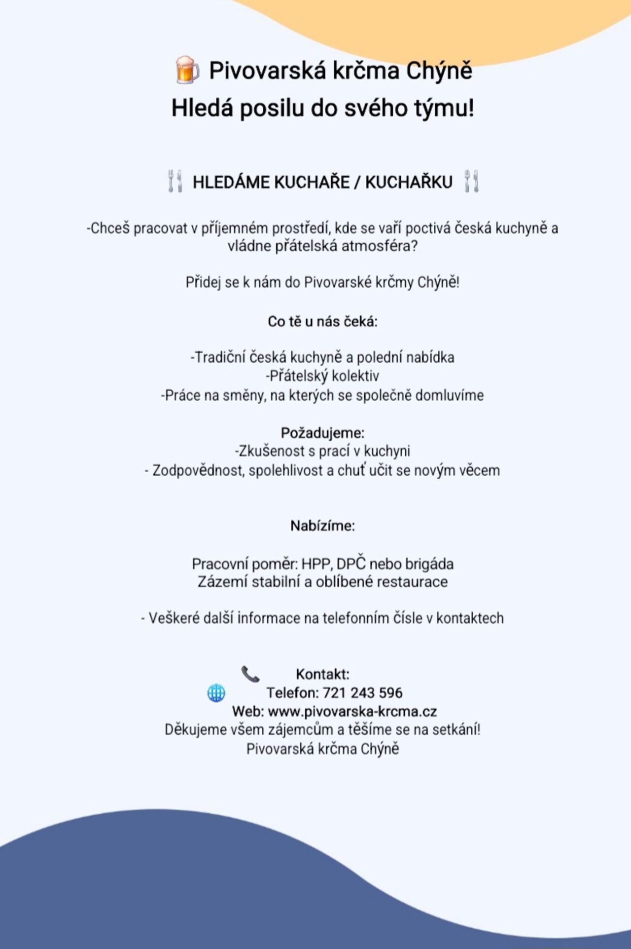 Hledáme kuchaře/kuchařku