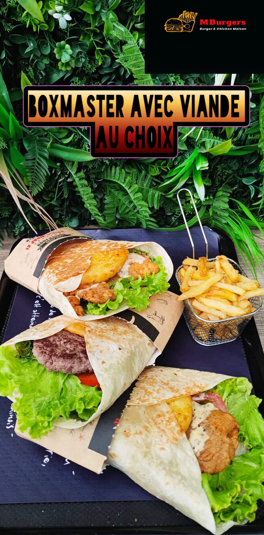 Boxmaster avec choix viandes: viande hachée, tenders ou poisson