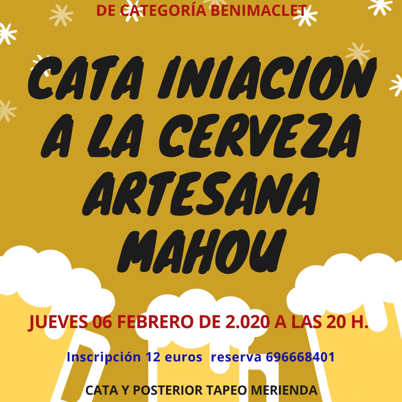 Inscripción a Iniciación a la Cerveza artesana Mahou, 12 euros con tapeo incluido tras la cata.
