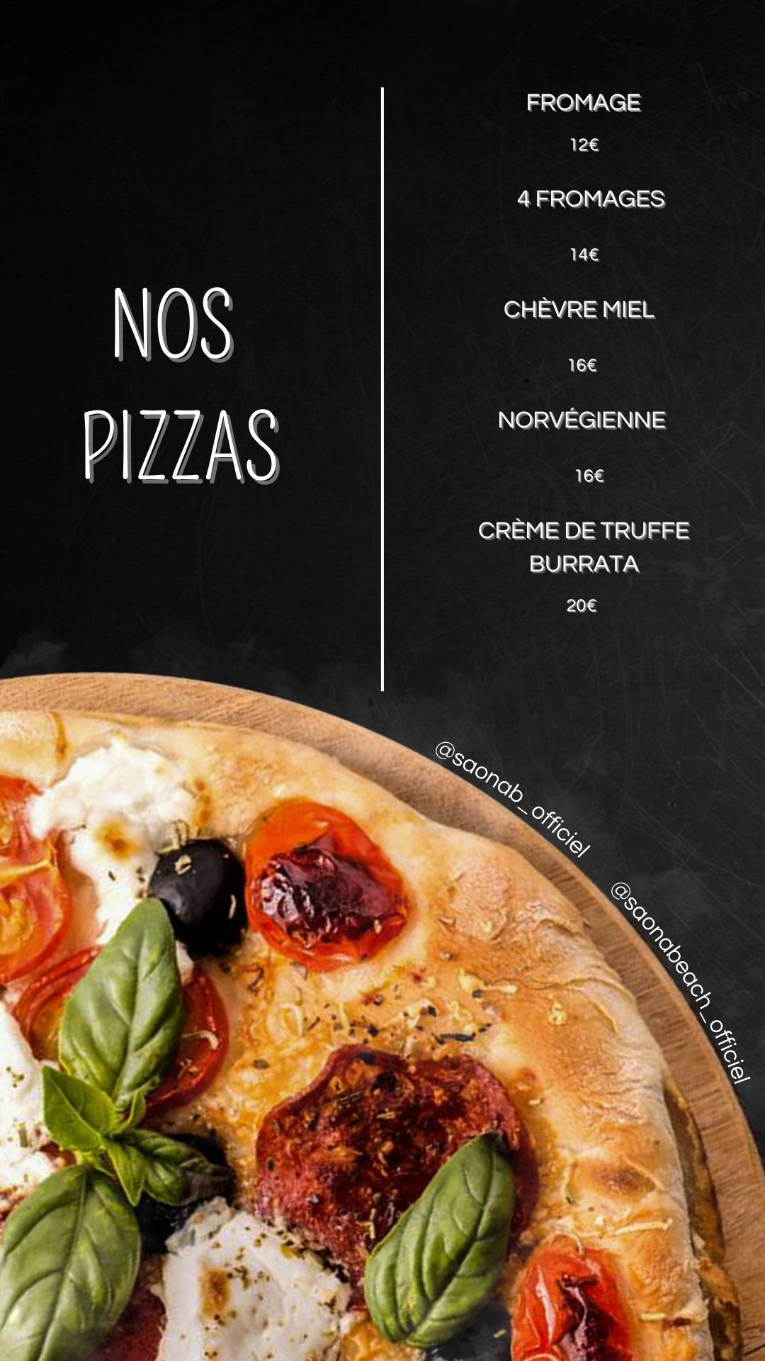 Notre carte des Pizzas