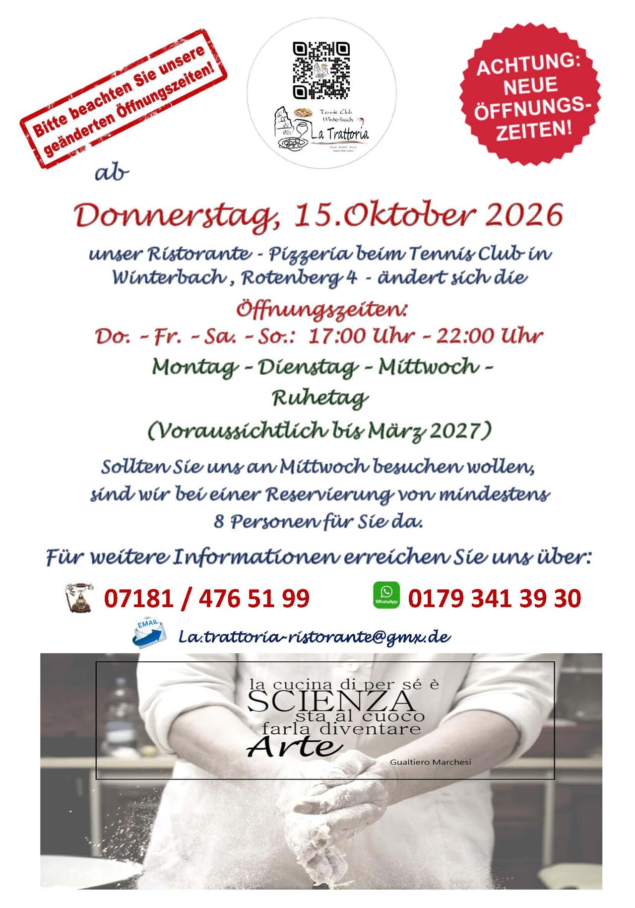 Achtung: Neue Öffnungszeiten! - Donnerstag bis Sonntag von 17:00 bis 22:00 Uhr -