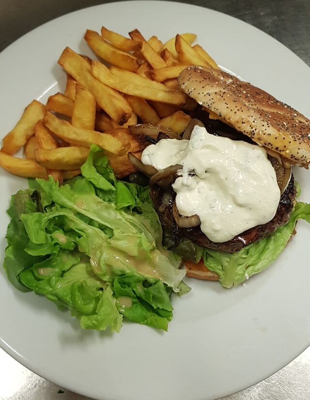 Cheeseburger au bacon et crème de boursin