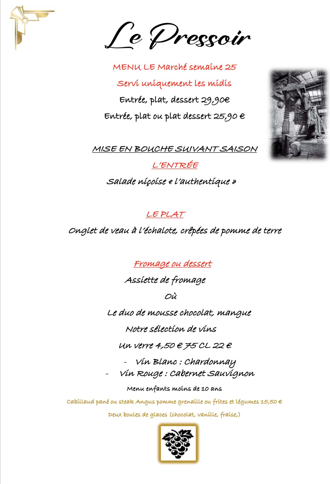 Menu du marché semaine 25